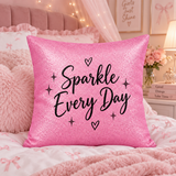 Housse de Coussin - Paillettes - Rose - 40cm x 40cm - Carré