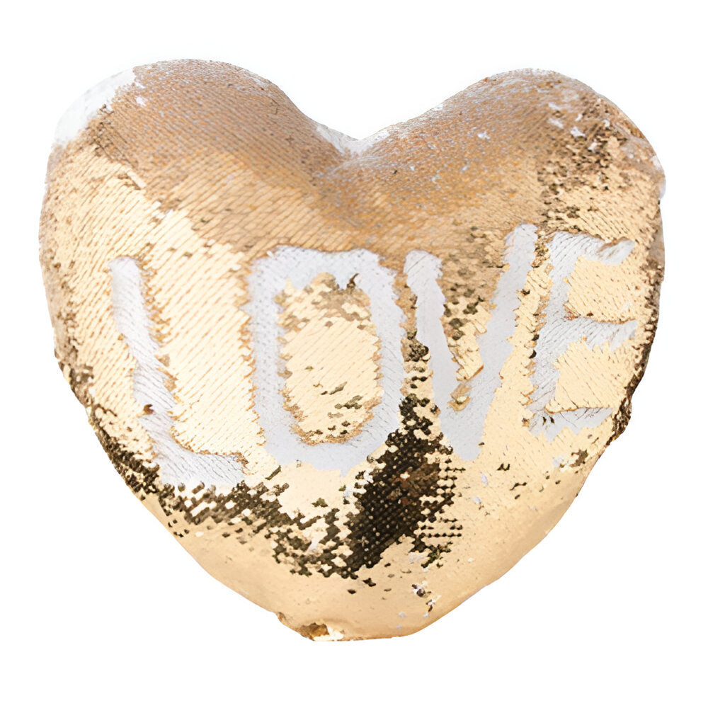 Sublimation Sequin Cushion Cover - Gold - Heart
