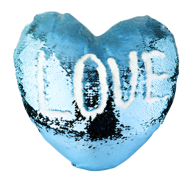 Sublimation Sequin Cushion Cover - Light Blue - Heart