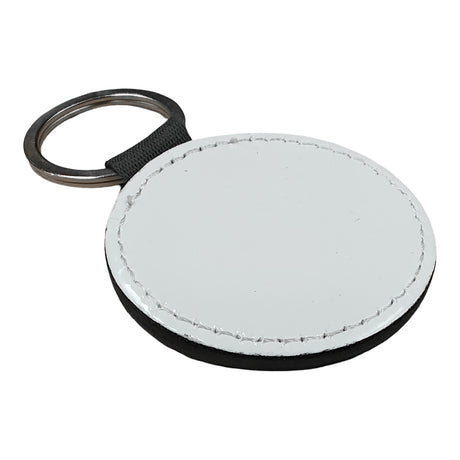 Double-Sided Sublimation PU Round Keyring - Glossy White - Pack of 10