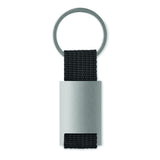 Engravable Metal Rectangular Key Ring With Polyester Strap - Black