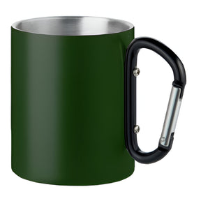 300ml Engravable Stainless Steel Mug, Green with Black Carabiner Handle