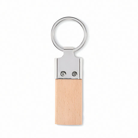 Engravable Rubber Wood & Metal Keyring - Rectangle
