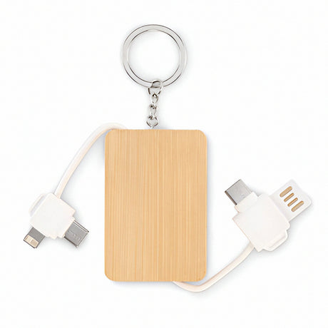 Engravable Bamboo Keyring With In-Built Charging Cables