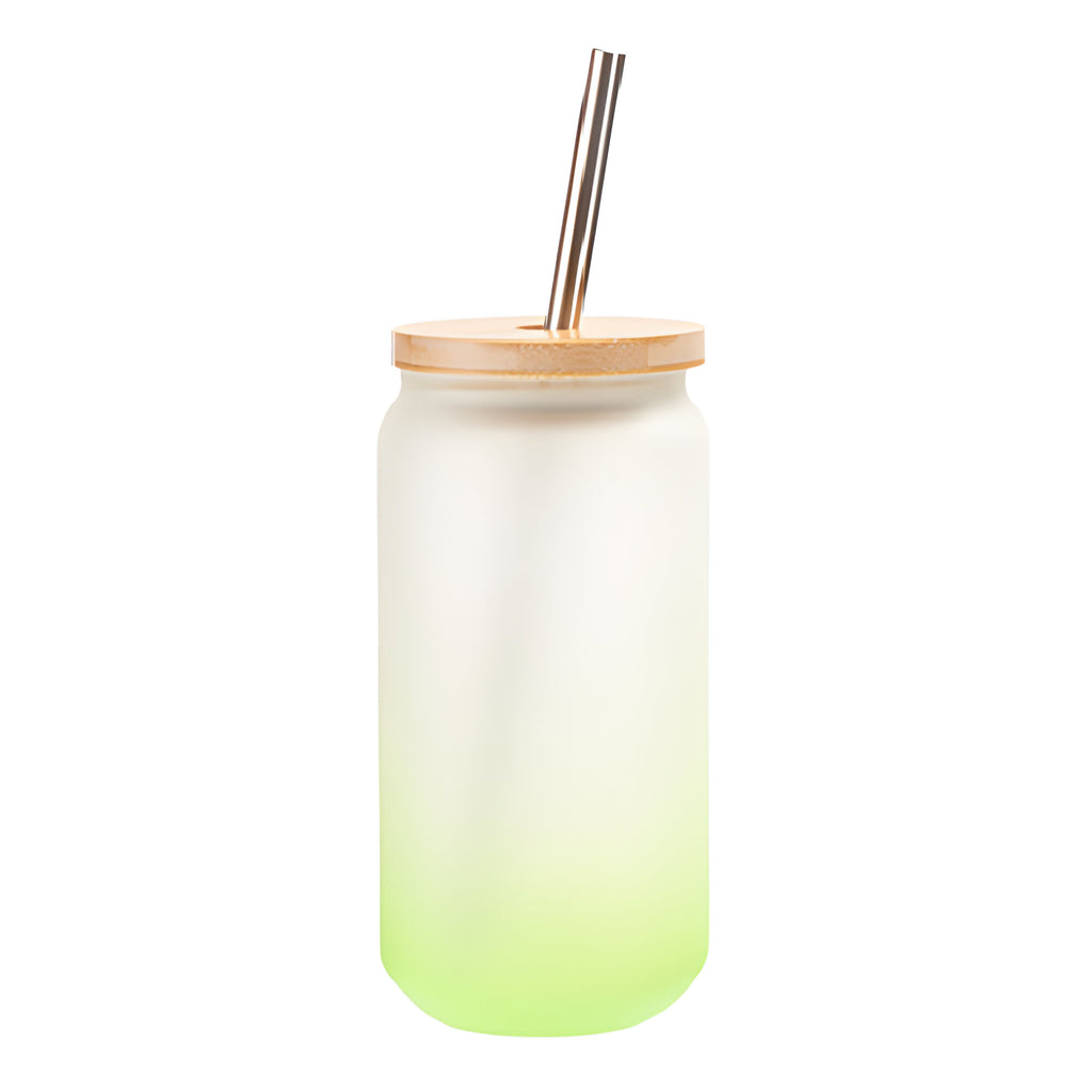 Becher - Glas - 550ml Glas mit Bambusdeckel & Strohhalm - GRÜN