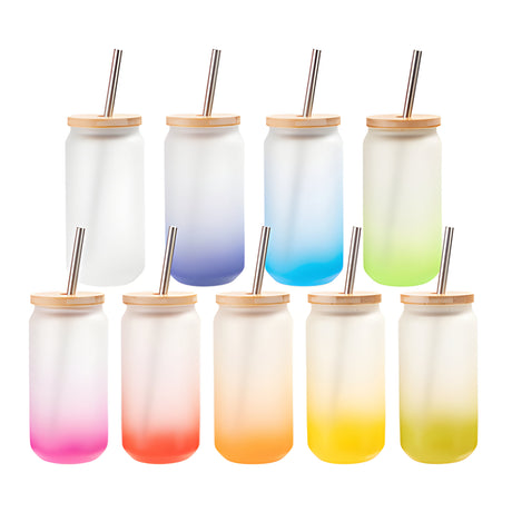 550ml Sublimation Glass Jar with Bamboo Lid & Straw - Pink