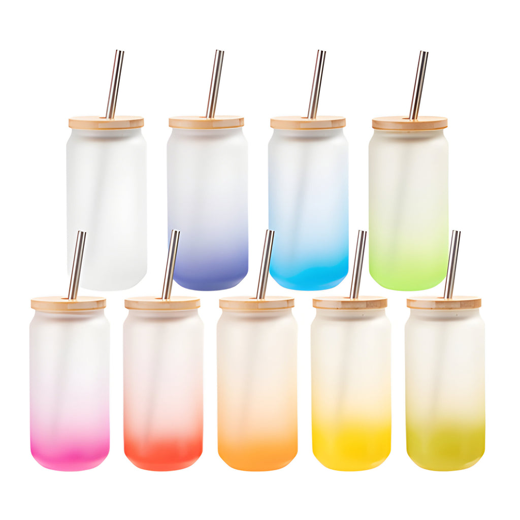 Mugs - Glass - 550ml Glass Jar with Bamboo Lid & Straw - LIGHT BLUE