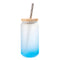 Becher - Glas - 550ml Glas mit Bambusdeckel &amp; Strohhalm - HELLBLAU