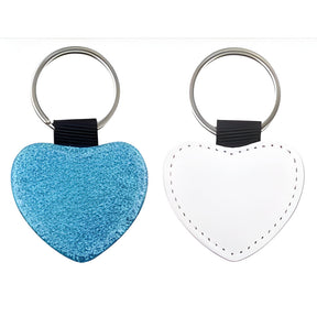 Blue Heart Sublimation PU Glitter Keyring, pack of 10