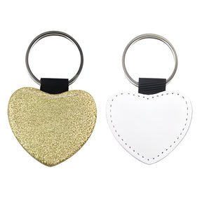 Gold Heart Sublimation PU Glitter Keyring, pack of 10