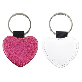 Pink Heart Sublimation PU Glitter Keyring, pack of 10