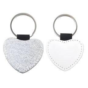 Silver Heart Sublimation PU Glitter Keyring, pack of 10