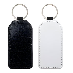 Black Rectangle Sublimation PU Glitter Keyring, pack of 10