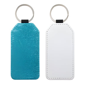 Blue Rectangle Sublimation PU Glitter Keyring, pack of 10
