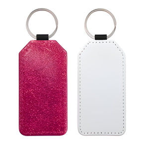 Pink Rectangle Sublimation PU Glitter Keyring, pack of 10