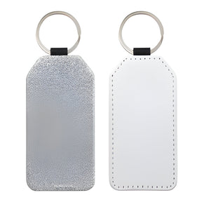 Silver Rectangle Sublimation PU Glitter Keyring, pack of 10