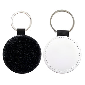 Black Round Sublimation PU Glitter Keyring, pack of 10