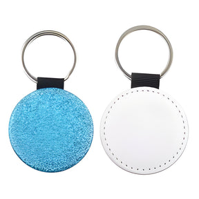 Blue Round Sublimation PU Glitter Keyring, pack of 10
