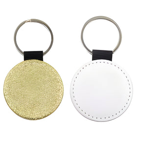 Gold Round Sublimation PU Glitter Keyring, pack of 10
