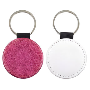 Pink Round Sublimation PU Glitter Keyring, pack of 10