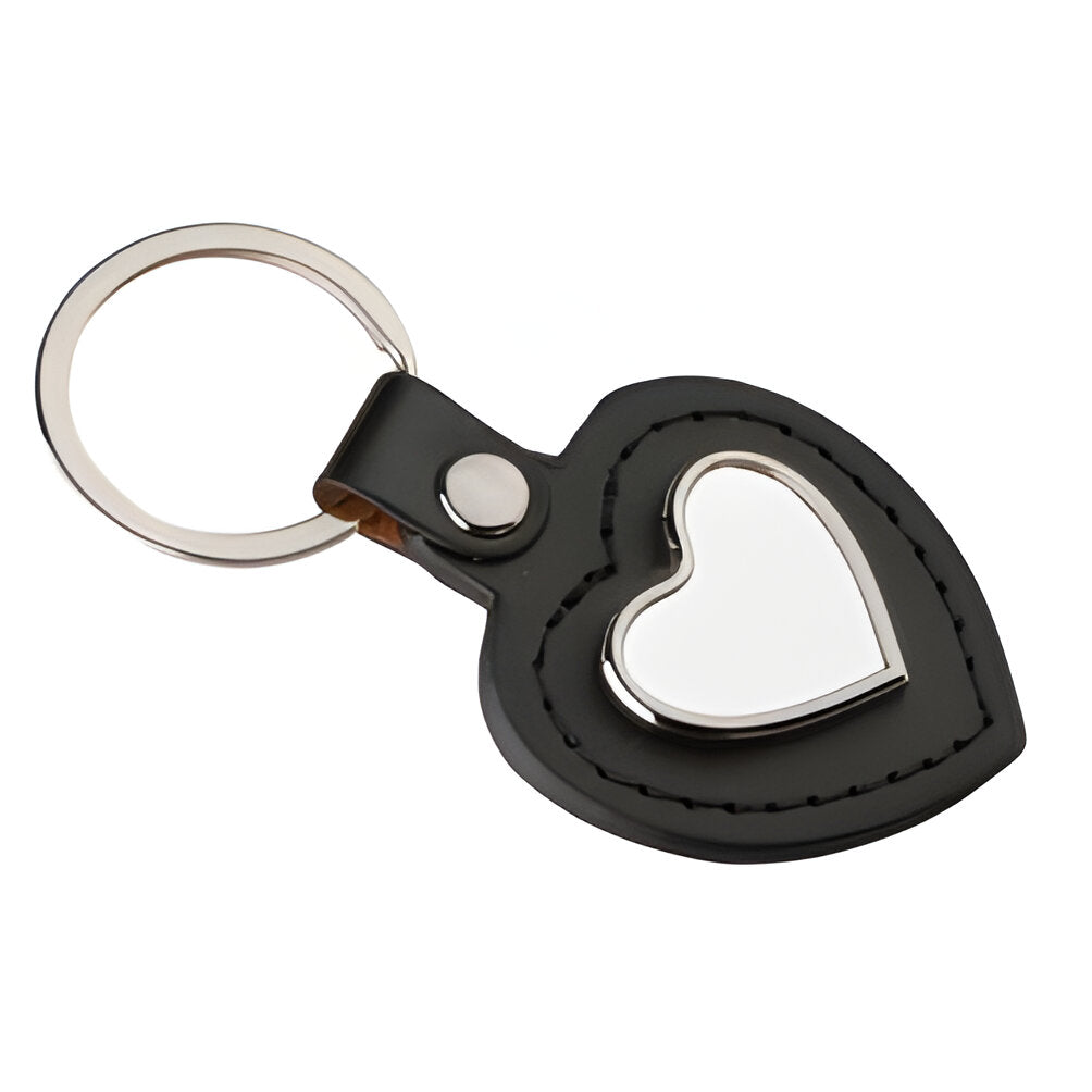 Porte-clés - 10 x Porte-clés en métal et PU - Coeur - Noir 