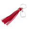 Porte-clés - 10 x Porte-clés en métal et PU - RECTANGLE - Pompon long - 2 cm x 14 cm - Rouge