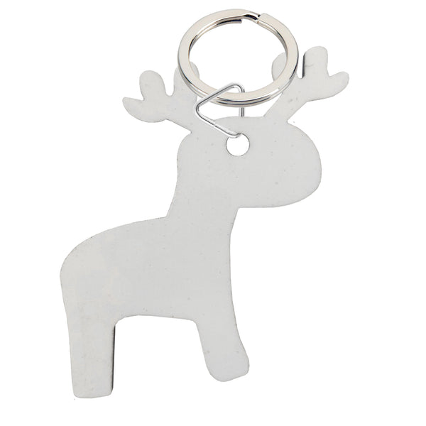 Keyrings - 10 x MDF Keyrings with Metal Split Ring - Reindeer