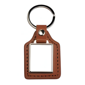 Brown Sublimation Metal & PU Keyring, Rectangle, pack of 10