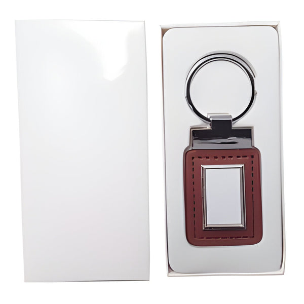 Schlüsselanhänger - 10 x Schlüsselanhänger aus Metall und PU - Rechteckiges Etikett - Braun
