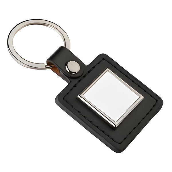Keyring 10 x Metal PU Keyring Square Black Blank