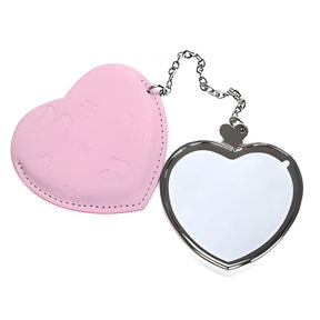 Pink Pocket Compact Mirror, Leather/ PU, Heart Shaped