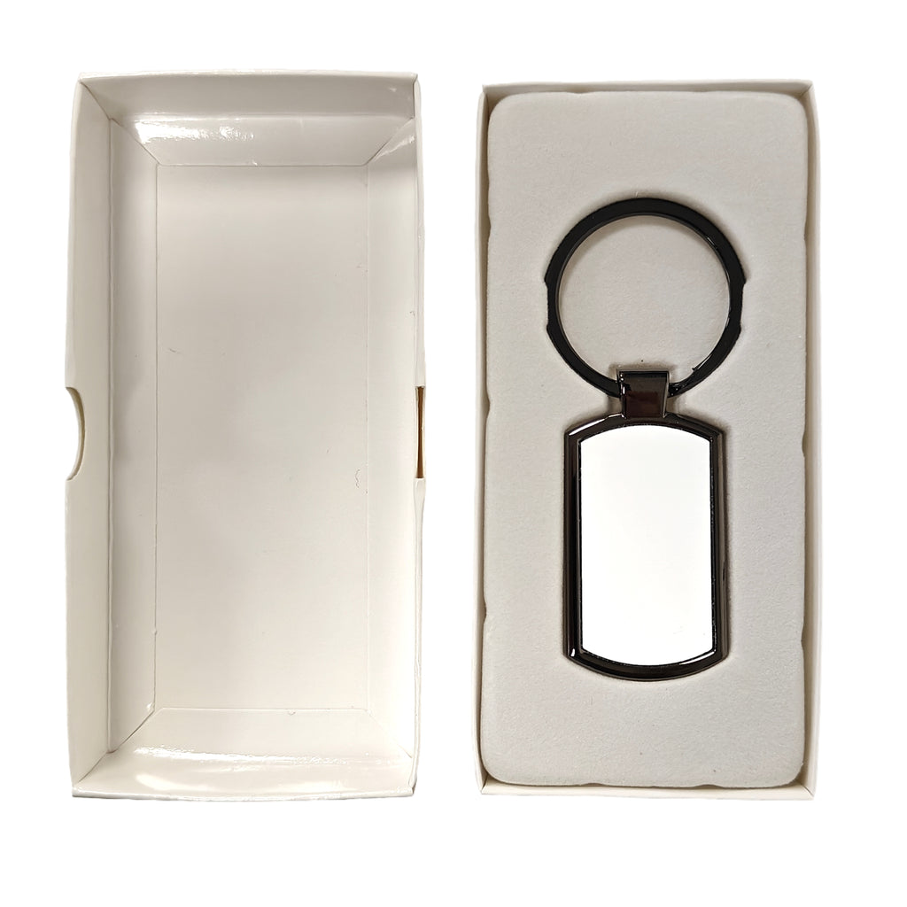 Schlüsselanhänger – 10 x Schlüsselanhänger aus Metall mit Sublimationsdruck, Gun Metal Grey, länglich