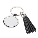 Black Sublimation Metal & PU Keyring with Short Tassel, Round, pack of 10