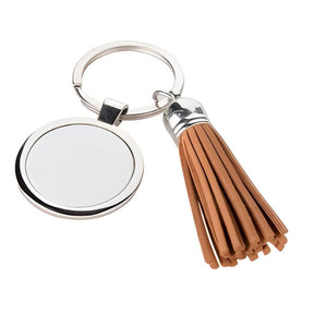Brown Sublimation Metal & PU Keyring with Short Tassel, Round, pack of 10