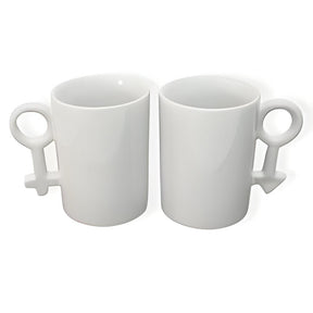 Sublimation Ceramic Mugs with Gender Sign Handles, Pair of 2