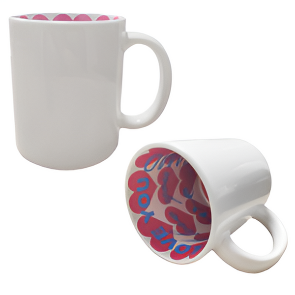 Mugs - Inner Printed Sublimation Mugs - Pink Love Hearts