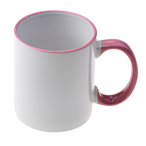Mugs - 11oz - Rim and Handle Coloured - Pink