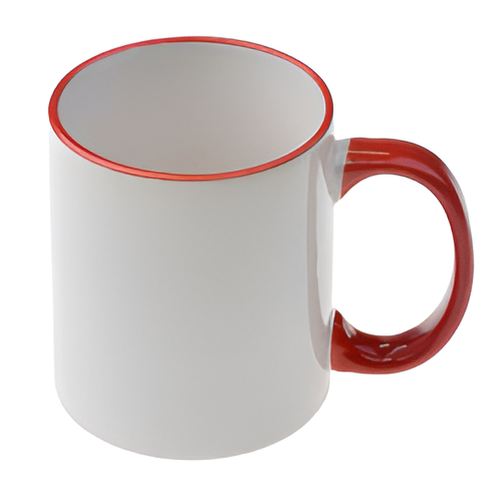 Mugs - 11oz - Rim and Handle Coloured - Red