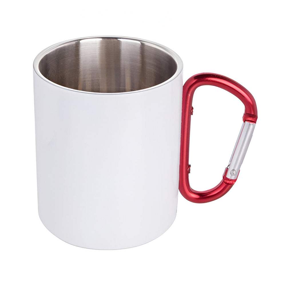 Mugs - Metal & Enamel Mugs - RED HANDLE - White Steel - 300ml