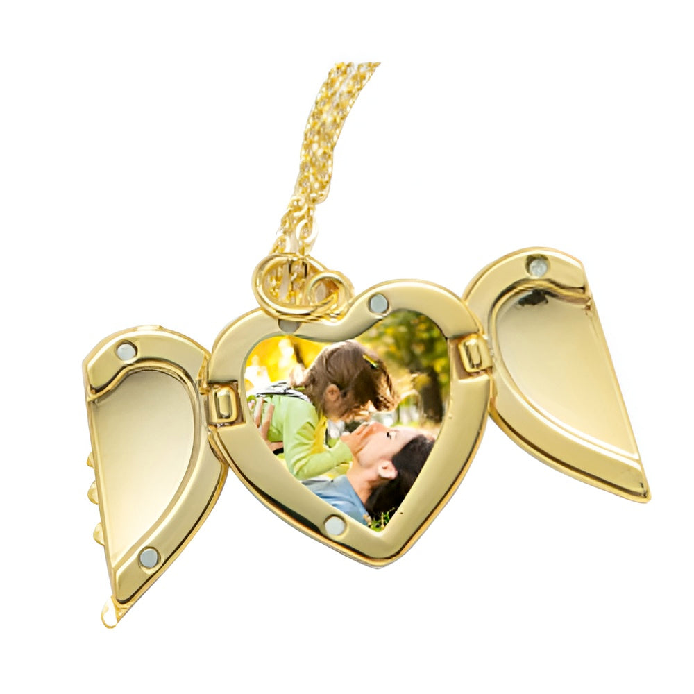 Sublimation Heart Angel Wings Necklace - Gold