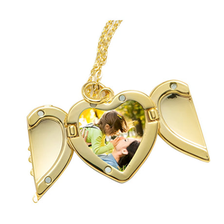 Sublimation Heart Angel Wings Necklace - Gold