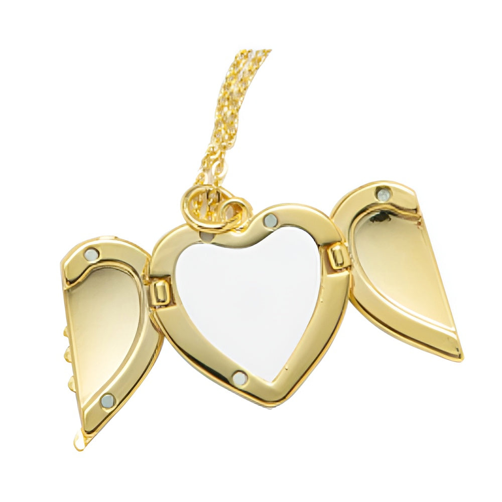 Sublimation Heart Angel Wings Necklace - Gold