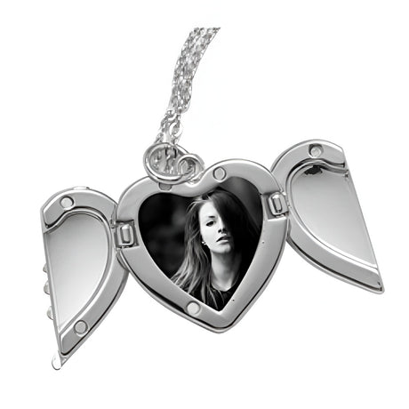 Sublimation Heart Angel Wings Necklace - Silver