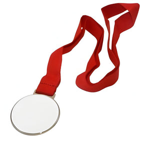 Silver Sublimation Medal with Ribbon, Olympic Style