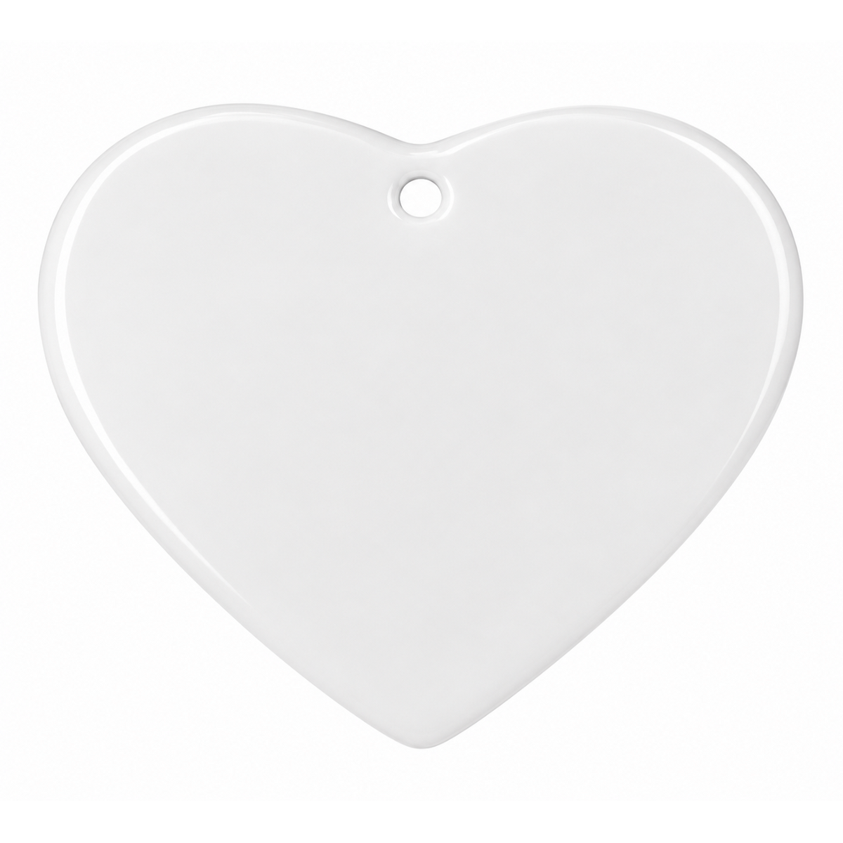 A blank white ceramic heart-shaped ornament with a small hanging hole at the top, shown on a clean white background.