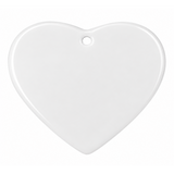 A blank white ceramic heart-shaped ornament with a small hanging hole at the top, shown on a clean white background.