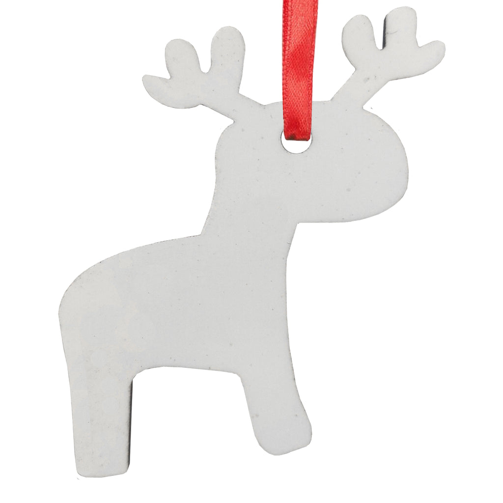 Ornaments - 10 x MDF Hanging Ornament with Red Ribbon - Reindeer
