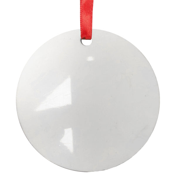Ornamente – 10 x GROSS (7 cm x 7 cm) – Hängeornament aus MDF mit roter Schleife – rund