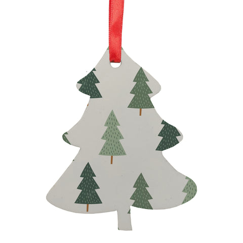 Ornaments - 10 x MDF Hanging Ornament with Red Ribbon - Tree