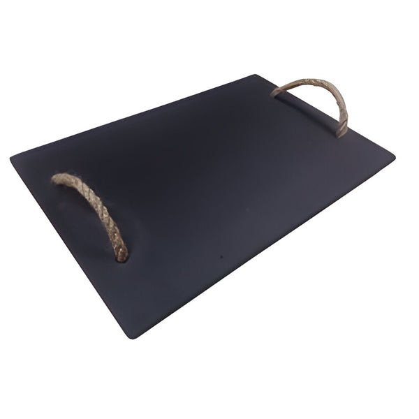 Black Slate - Engravable - 20cm x 30cm Serving Tray with Rope Handles in GIFTBOX - Longforte Trading Ltd